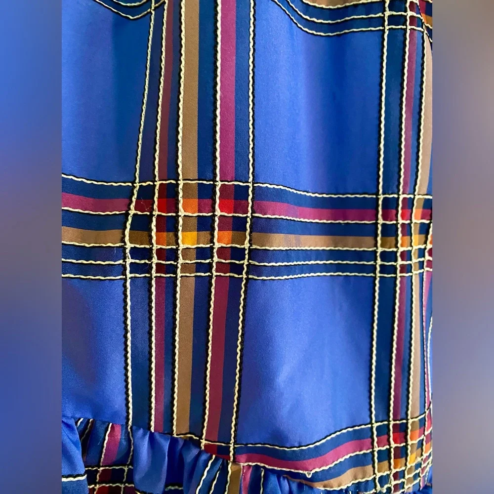Anthropologie Maeve blue plaid tiered ruffle taffeta bubble skirt - Picture 3 of 5